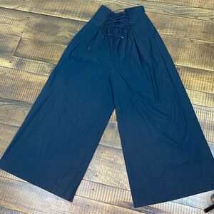 Sense Of Place Womens High Waisted Pants Elastic Wide Leg Pleated Blue Size 38